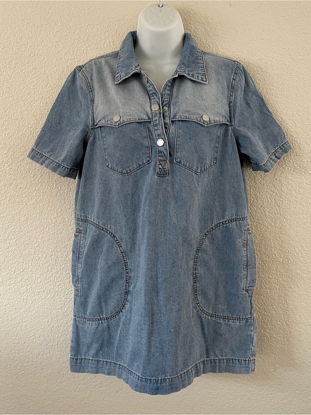 BLANKNYC Denim Mini Shirt Dress Blue Women's Size S Pockets Buttons Short Sleeve